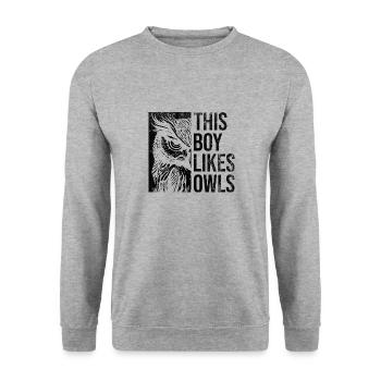 Junge mag Eulen Wildtiere Natur Vögel Tiere - Unisex Pullover - Weißgrau meliert - Vorne - Alina (178cm) & Michal (187cm)