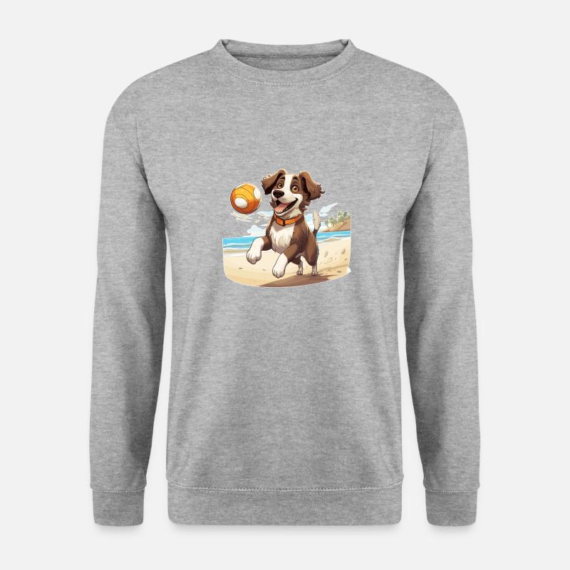 Hund spielt Beachvolleyball - Unisex Pullover - Weißgrau meliert