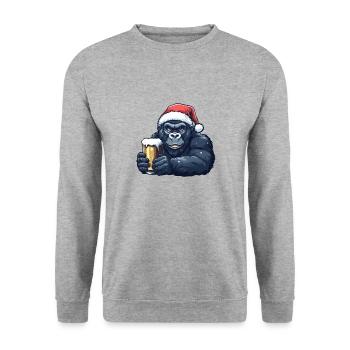 Gorilla Weihnachten Bier - Unisex Pullover - Weißgrau meliert - Vorne - Alina (178cm) & Michal (187cm)