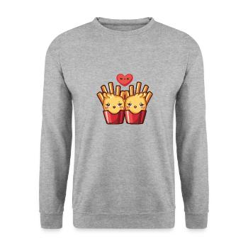 French Fries Couple Love Heart Comic - Unisex Sweatshirt - salt & pepper - Front - Alina (178cm) & Michal (187cm)