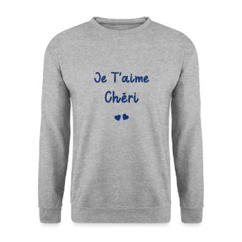 je t'aime Chéri - Sweat-shirt Unisexe - gris chiné - Devant - Alina (178cm) & Michal (187cm)