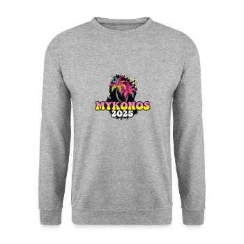 Mykonos 2025 Urlaub Palmen - Unisex Pullover - Weißgrau meliert - Vorne - Alina (178cm) & Michal (187cm)