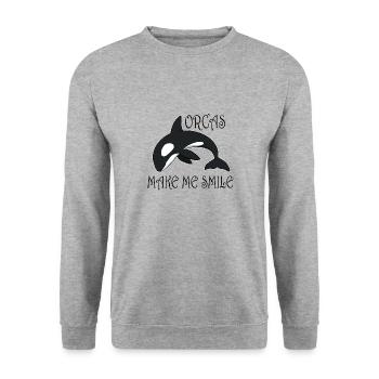 Orcas Make Me Smile Whale Sea Animal - Unisex Sweatshirt - salt & pepper - Front - Alina (178cm) & Michal (187cm)