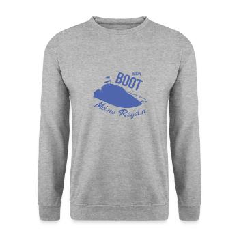 Motorboot Sprüche Mein Boot meine Regeln - Unisex Pullover - Weißgrau meliert - Vorne - Alina (178cm) & Michal (187cm)