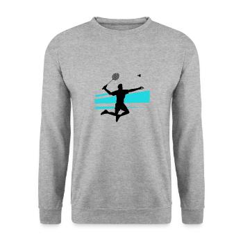 Lustiger Hobbysport Badmintonspieler Federball - Unisex Pullover - Weißgrau meliert - Vorne - Alina (178cm) & Michal (187cm)