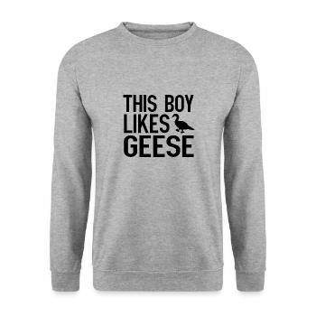 Un garçon aime les oies, la nature, l'oiseau - Sweat-shirt Unisexe - gris chiné - Devant - Alina (178cm) & Michal (187cm)