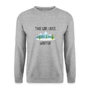 Une fille aime les journées d'hiver douillettes, - Sweat-shirt Unisexe - gris chiné - Devant - Alina (178cm) & Michal (187cm)