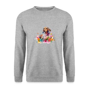 Dachshund Dog Teckel Watercolor Art Flowers - Unisex Sweatshirt - salt & pepper - Front - Alina (178cm) & Michal (187cm)