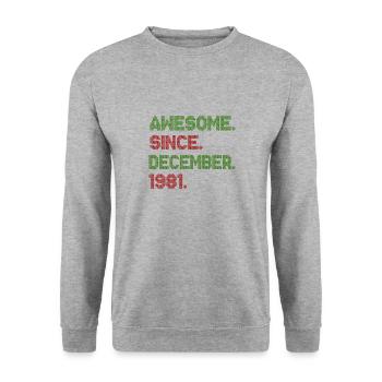Super seit Dezember Christmas Ave 1981 - Unisex Pullover - Weißgrau meliert - Vorne - Alina (178cm) & Michal (187cm)