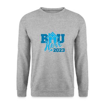 Bauherr 2023 Baustelle Hausbau Eigenheim Bau - Unisex Pullover - Weißgrau meliert - Vorne - Alina (178cm) & Michal (187cm)