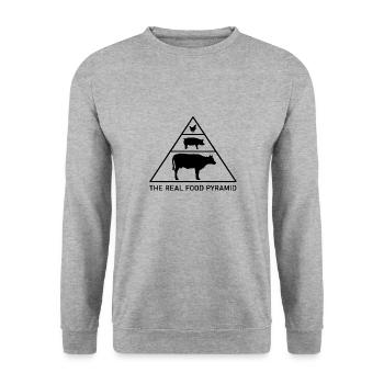 La vraie pyramide alimentaire - Bœuf, porc, poulet - Sweat-shirt Unisexe - gris chiné - Devant - Alina (178cm) & Michal (187cm)