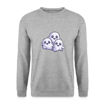 Geister Halloween Niedlich Comic - Unisex Pullover - Weißgrau meliert - Vorne - Alina (178cm) & Michal (187cm)