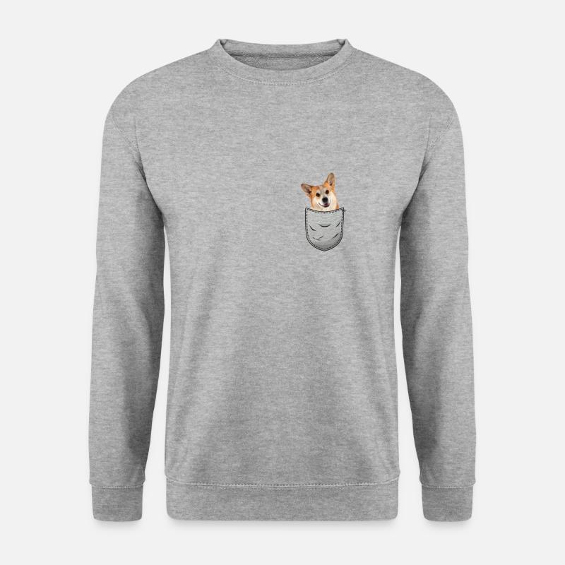 Welsh Corgi Pembroke Brust-Tasche Pocket - Unisex Pullover - Weißgrau meliert