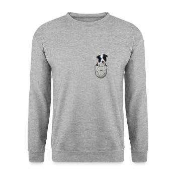 Border Collie dans la poche poitrine pour chiens - Sweat-shirt Unisexe - gris chiné - Devant - Alina (178cm) & Michal (187cm)