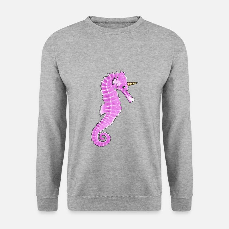 Seepferdchen rosa Meer Korallenriff Illustration - Unisex Pullover - Weißgrau meliert