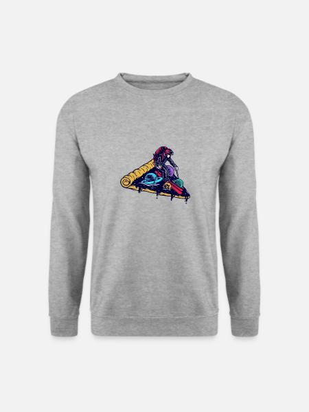 Skifahren auf einer Pizza - Unisex Pullover - Weißgrau meliert