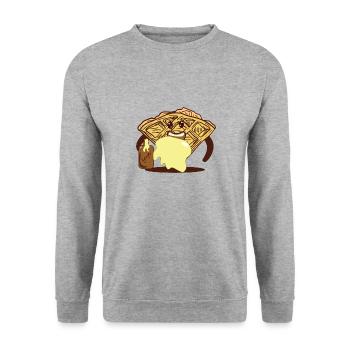 In Sirup getränkte Waffel Ironic Waffle Fan - Unisex Pullover - Weißgrau meliert - Vorne - Alina (178cm) & Michal (187cm)