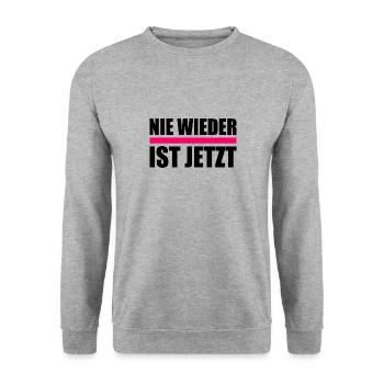 Nie wieder ist jetzt - Unisex Pullover - Weißgrau meliert - Vorne - Alina (178cm) & Michal (187cm)