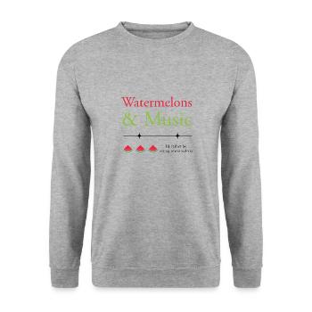 Wassermelonen und Musiknoten Musiker Melon - Unisex Pullover - Weißgrau meliert - Vorne - Alina (178cm) & Michal (187cm)