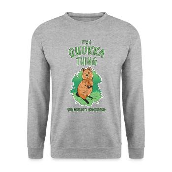 Quokka Saying Fun Australia Marsupial Gift - Unisex Sweatshirt - salt & pepper - Front - Alina (178cm) & Michal (187cm)