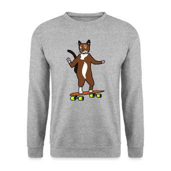 Longboard Cat Crazy Skating Cat Skateboard - Sweat-shirt Unisexe - gris chiné - Devant - Alina (178cm) & Michal (187cm)