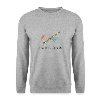 Flutilicious Funny Flute Player Orchestra Flutist - Unisex Sweatshirt - salt & pepper - Front - Alina (178cm) & Michal (187cm)