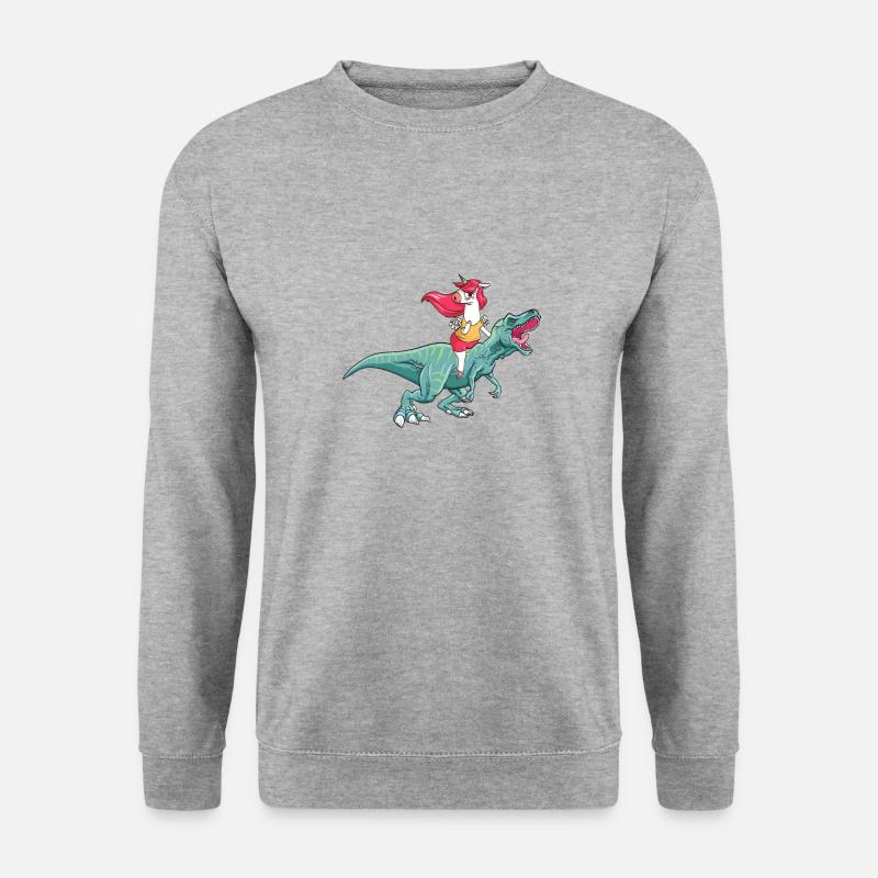 Einhorn reitet T-Rex - Unisex Pullover - Weißgrau meliert