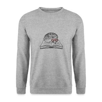 Igel und Bücher Literatur Waldtier - Unisex Pullover - Weißgrau meliert - Vorne - Alina (178cm) & Michal (187cm)