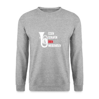 Essen Schlafen Tuba üben Wiederholen - Unisex Pullover - Weißgrau meliert - Vorne - Alina (178cm) & Michal (187cm)