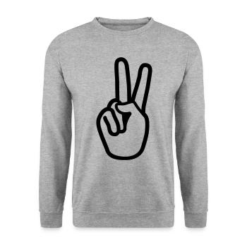Hand Peace - Unisex Pullover - Weißgrau meliert - Vorne - Alina (178cm) & Michal (187cm)