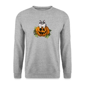 Cute dog in pumpkin - Unisex Sweatshirt - salt & pepper - Front - Alina (178cm) & Michal (187cm)