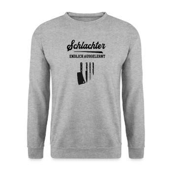 Schlachter Ausbildung Bestanden Azubi Schlachterei - Unisex Pullover - Weißgrau meliert - Vorne - Alina (178cm) & Michal (187cm)