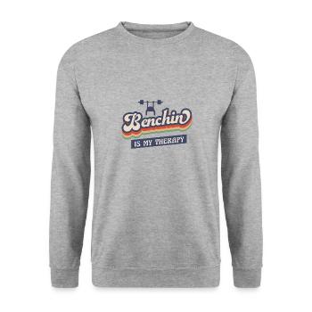 Benchpress as Therapy Powerlifting Gym Training - Unisex Sweatshirt - salt & pepper - Front - Alina (178cm) & Michal (187cm)