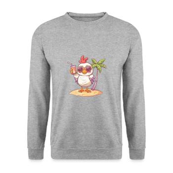 Huhn Sommer Strand Comic - Unisex Pullover - Weißgrau meliert - Vorne - Alina (178cm) & Michal (187cm)