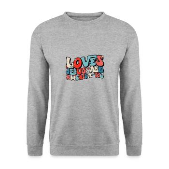 Aime Jésus et l’Amérique trop chrétien motive - Sweat-shirt Unisexe - gris chiné - Devant - Alina (178cm) & Michal (187cm)