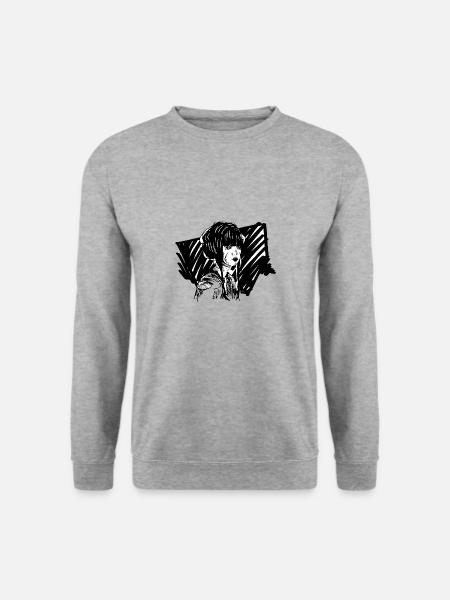 Handgezeichnete Geisha Vintage Style, Illustration - Unisex Pullover - Weißgrau meliert