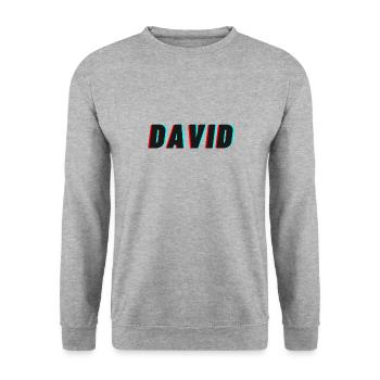 DAVID Schriftzug - Tiktok Style - Sehr modern - Unisex Pullover - Weißgrau meliert - Vorne - Alina (178cm) & Michal (187cm)