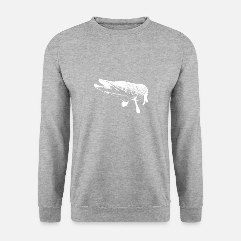 Hecht - weißer Druck - Unisex Pullover - Weißgrau meliert