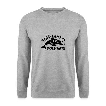 Girl Likes Sea Animals Dolphins Ocean Nature - Unisex Sweatshirt - salt & pepper - Front - Alina (178cm) & Michal (187cm)