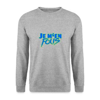 Je m'en fous – Der freche französische Spruch - Unisex Pullover - Weißgrau meliert - Vorne - Alina (178cm) & Michal (187cm)