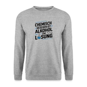 Chemisch gesehen ist Alkohol eine Lösung - Unisex Pullover - Weißgrau meliert - Vorne - Alina (178cm) & Michal (187cm)