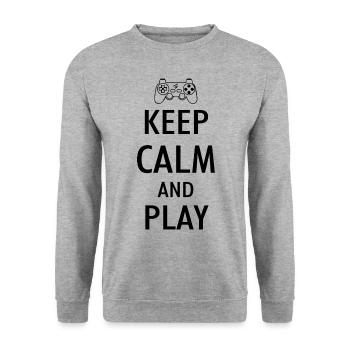 Keep Calm And Play Video Game Player Gaming Gamer - Unisex Pullover - Weißgrau meliert - Vorne - Alina (178cm) & Michal (187cm)