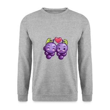 Weintrauben Paar Liebe Herz Valentinstag - Unisex Pullover - Weißgrau meliert - Vorne - Alina (178cm) & Michal (187cm)