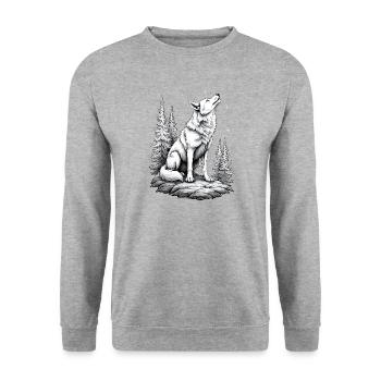 Wolf Rock Drawing Sketch Black White - Unisex Sweatshirt - salt & pepper - Front - Alina (178cm) & Michal (187cm)