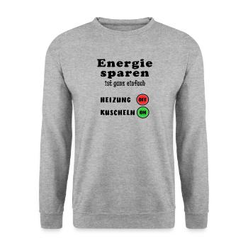 Energie sparen Heizung Kuscheln Öl Gas Kosten - Unisex Pullover - Weißgrau meliert - Vorne - Alina (178cm) & Michal (187cm)