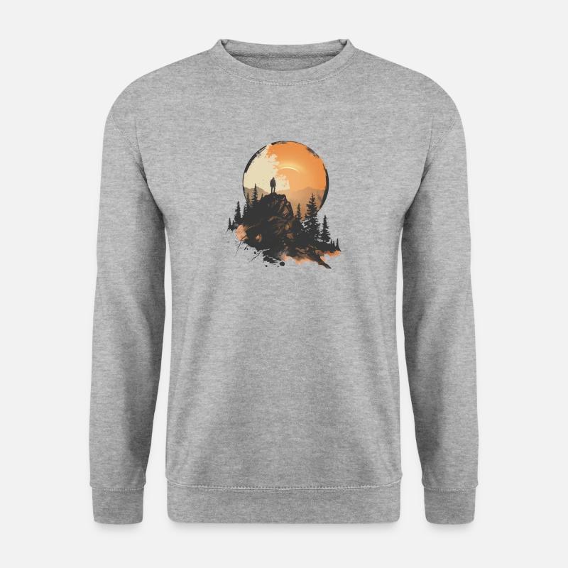 Wanderer, Wanderung, Berglogo - Unisex Pullover - Weißgrau meliert