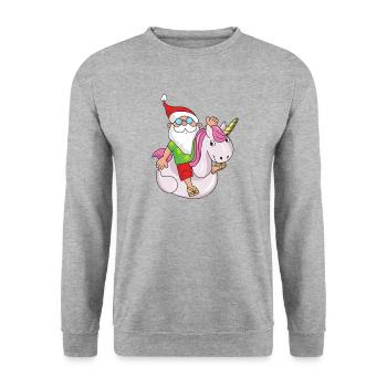 Lustiger Weihnachtsmann Santa Claus Weihnachten - Unisex Pullover - Weißgrau meliert - Vorne - Alina (178cm) & Michal (187cm)
