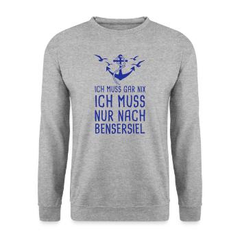 Ich Muss Gar Nix Ich Muss Nur Nach Bensersiel - Unisex Pullover - Weißgrau meliert - Vorne - Alina (178cm) & Michal (187cm)