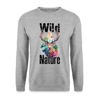 Cerf Nature sauvage Bois Forêt animale Montagnes sauvages - Sweat-shirt Unisexe - gris chiné - Devant - Alina (178cm) & Michal (187cm)