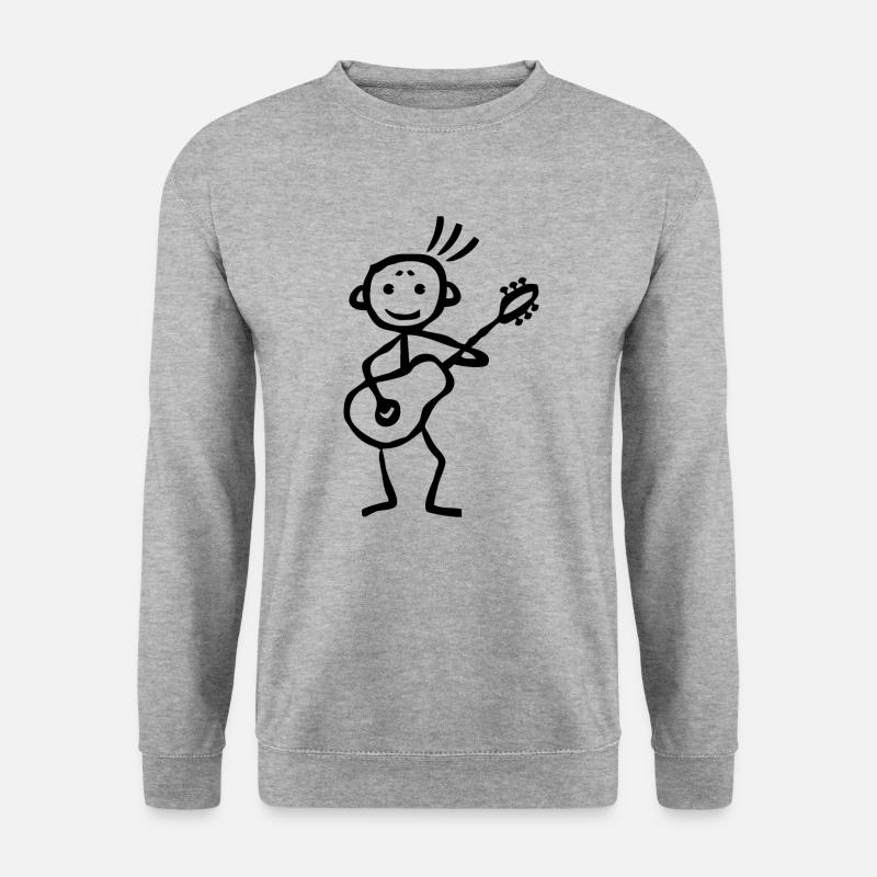 Strichmännchen Gitarrist spielt Gitarre - Unisex Pullover - Weißgrau meliert
